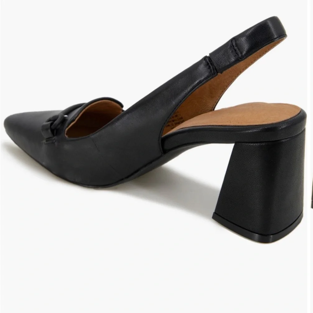 gentle souls Black Leather Slingback Block Heel Pumps